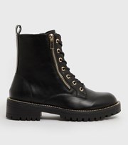 New Look Black Metal Chain Chunky Boots